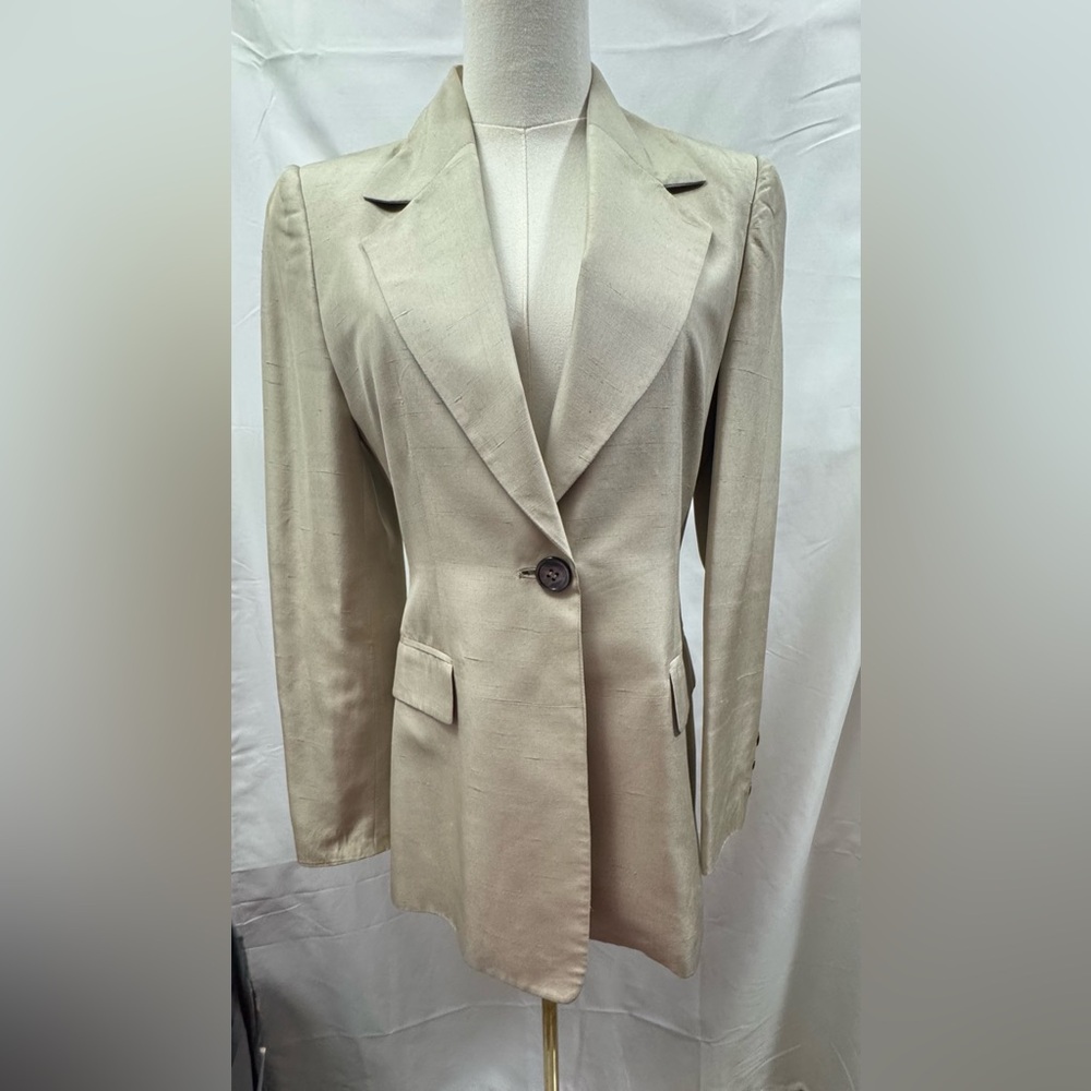 Accento Marzotto 100% Silk Blazer Made in Italy Champagne Tailored Jacket size 2